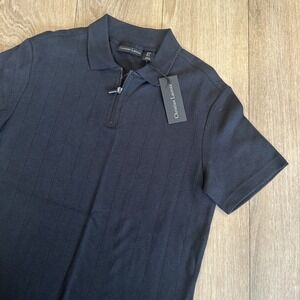 NWT Christian Lacroix Men's Short Sleeve Zip Polo Shirt Ribbed Black Small NWT